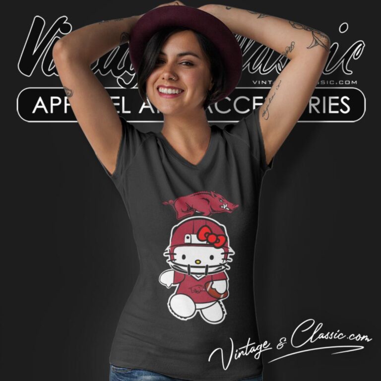 Arkansas Razorbacks Hello Kitty V Neck TShirt Arkansas Razorbacks Hello Kitty V Neck TShirt