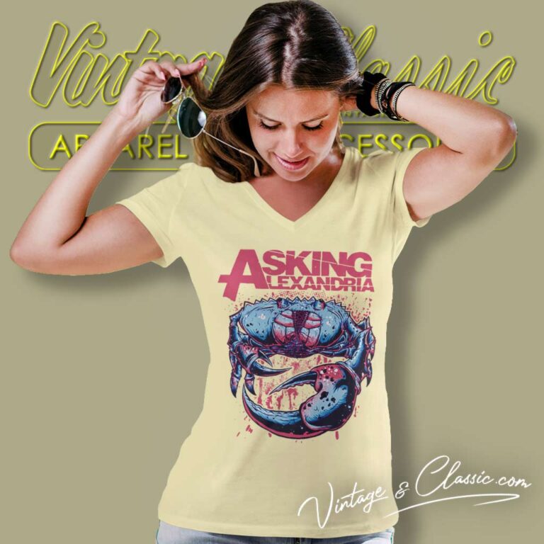 Asking Alexandria Crab Monster Design V Neck TShirt Asking Alexandria Crab Monster Design V Neck TShirt