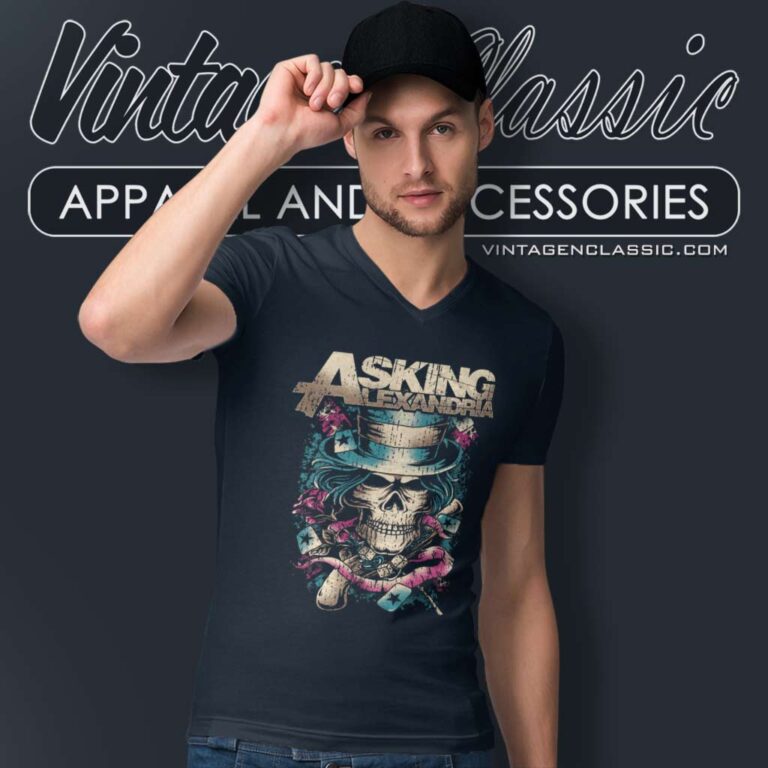 Asking Alexandria Hat Skull Band V Neck TShirt 1 Asking Alexandria Hat Skull Band V Neck TShirt 1