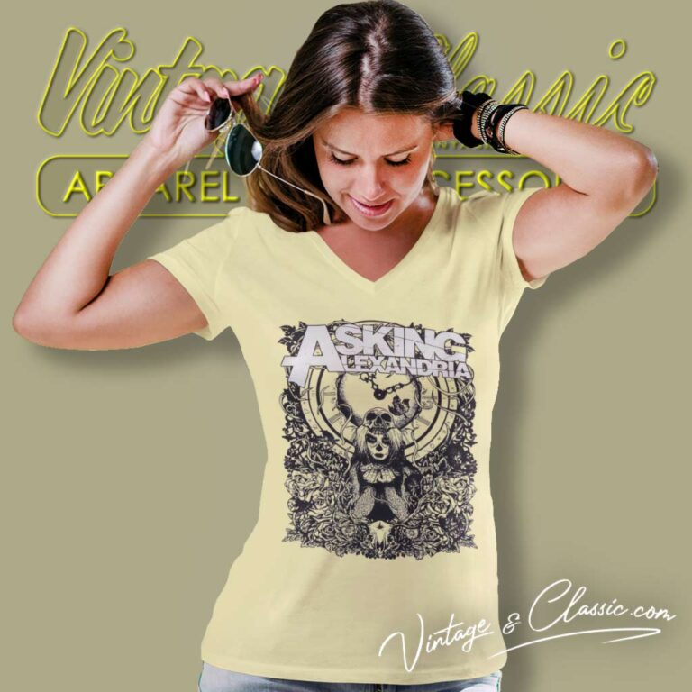 Asking Alexandria Shirt Clock And Skull Gothic V Neck TShirt 1 Asking Alexandria Shirt Clock And Skull Gothic V Neck TShirt 1