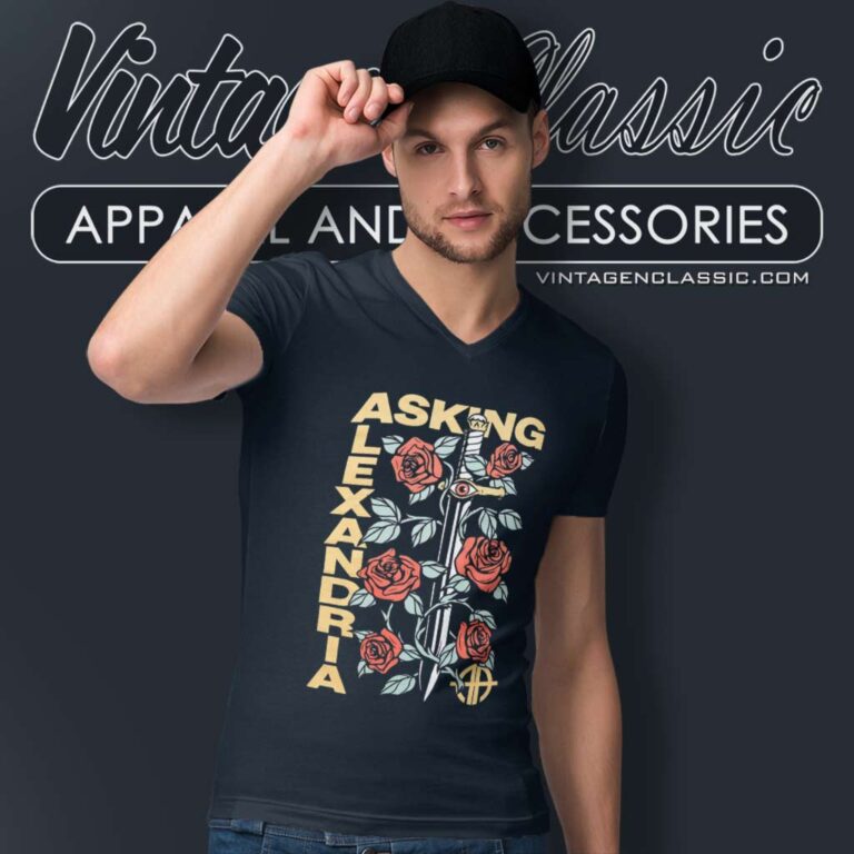 Asking Alexandria Sword And Roses V Neck TShirt Asking Alexandria Sword And Roses V Neck TShirt