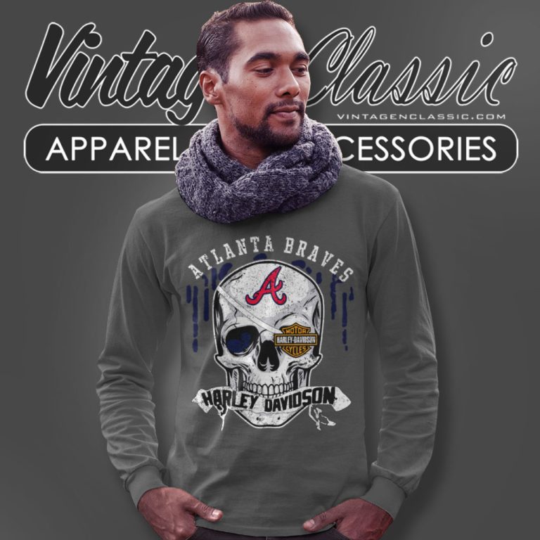 Atlanta Braves Harley Davidson Skull Long Sleeve Tee Atlanta Braves Harley Davidson Skull Long Sleeve Tee