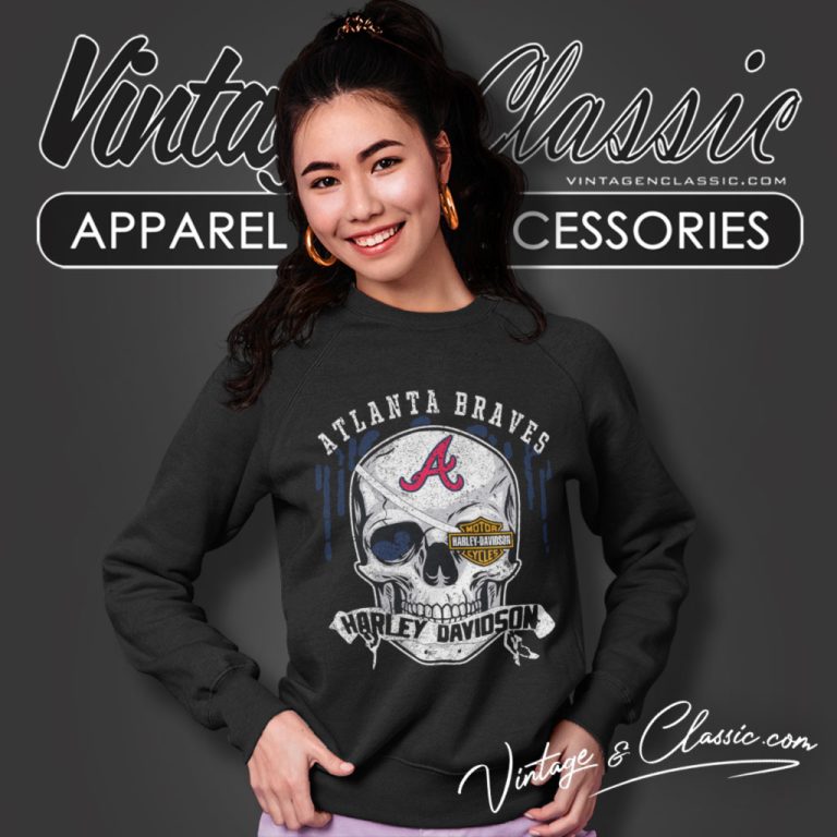 Atlanta Braves Harley Davidson Skull Sweatshirt Atlanta Braves Harley Davidson Skull Sweatshirt