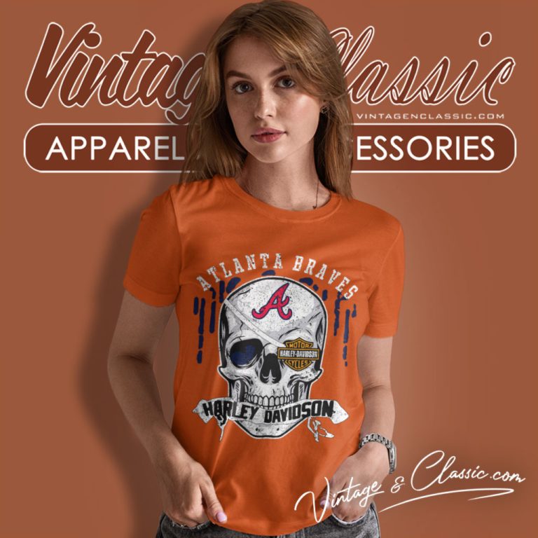 Atlanta Braves Harley Davidson Skull Women T Shirt Atlanta Braves Harley Davidson Skull Women T Shirt