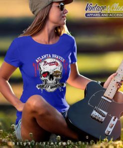 Atlanta Braves Harley Davidson Skull Women TShirt