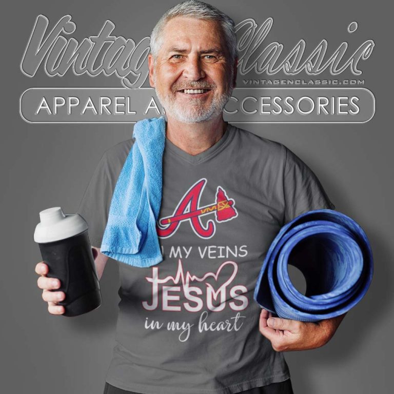 Atlanta Braves In My Veins Jesus In My Heart V Neck TShirt Atlanta Braves In My Veins Jesus In My Heart V Neck TShirt