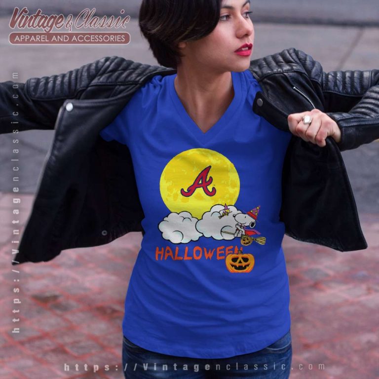 Atlanta Braves Snoopy Halloween V Neck TShirt Atlanta Braves Snoopy Halloween V Neck TShirt
