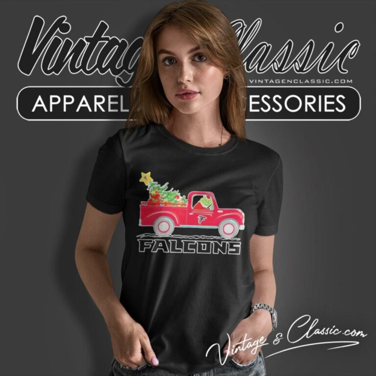 Atlanta Falcons Santa Grinch Driving Truck Christmas Women T Shirt Atlanta Falcons Santa Grinch Driving Truck Christmas Women T Shirt