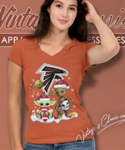 Atlanta Falcons Shirt Baby Yoda And Groot Santa Christmas 5 Atlanta Falcons Shirt Baby Yoda And Groot Santa Christmas V Neck TShirt