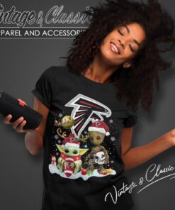 Atlanta Falcons Shirt Baby Yoda And Groot Santa Christmas Women T Shirt