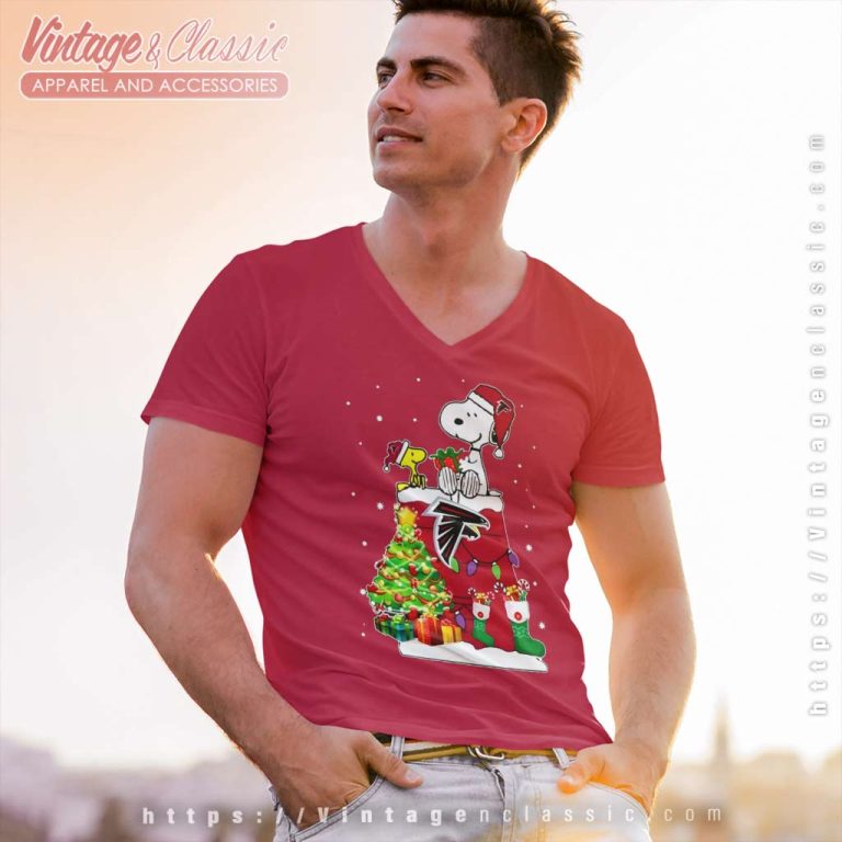 Atlanta Falcons Snoopy And Woodstock Christmas V Neck TShirt Atlanta Falcons Snoopy And Woodstock Christmas V Neck TShirt