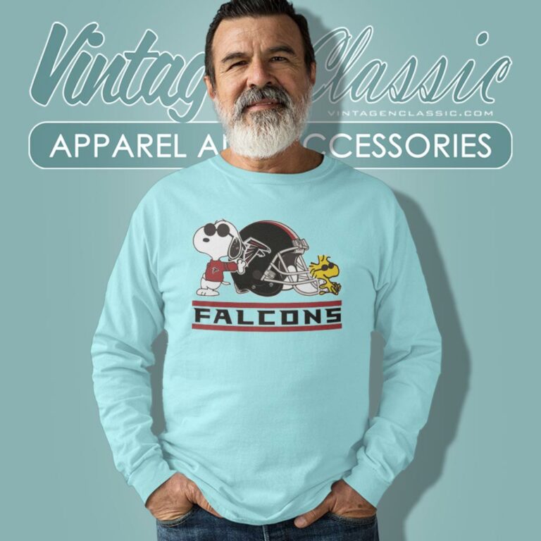 Atlanta Falcons Snoopy Joe Cool And Woodstock Long Sleeve Tee Atlanta Falcons Snoopy Joe Cool And Woodstock Long Sleeve Tee