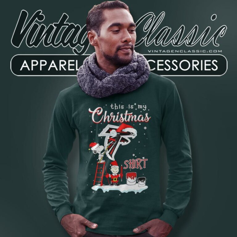 Atlanta Falcons This Is My Christmas Snoopy Charlie Brown Long Sleeve Tee Atlanta Falcons This Is My Christmas Snoopy Charlie Brown Long Sleeve Tee