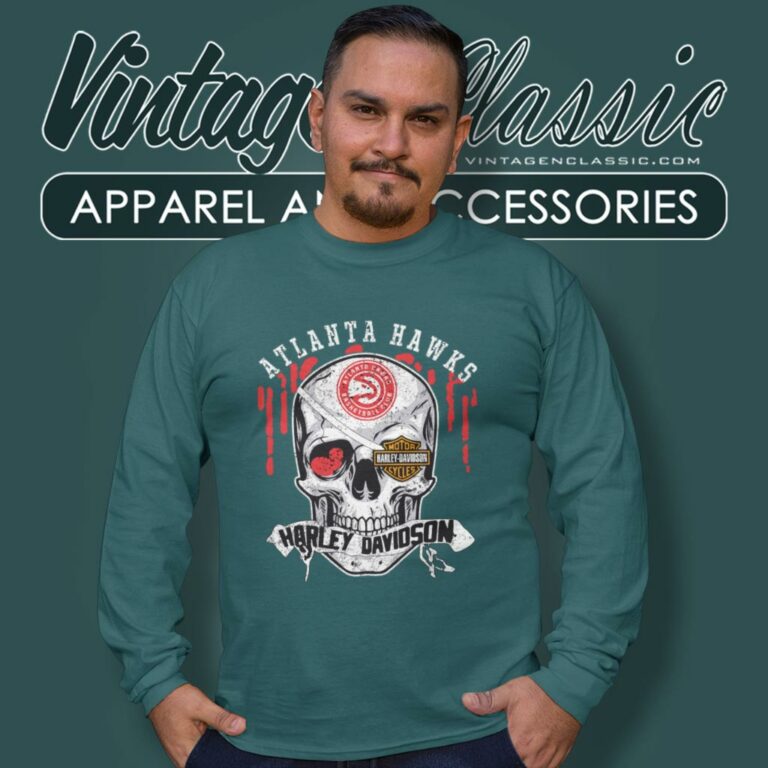 Atlanta Hawks Harley Davidson Skull Long Sleeve Tee Atlanta Hawks Harley Davidson Skull Long Sleeve Tee