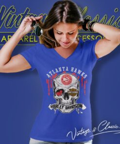 Atlanta Hawks Harley Davidson Skull V Neck TShirt