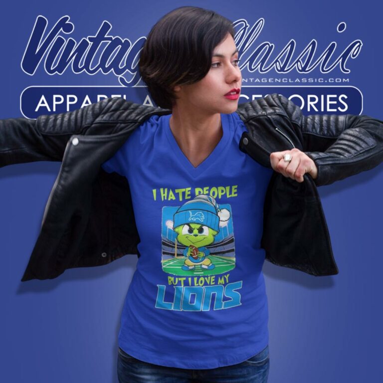 Baby Grinch I Hate People But I Love My Detroit Lions Christmas V Neck TShirt Baby Grinch I Hate People But I Love My Detroit Lions Christmas V Neck TShirt