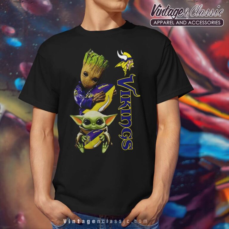 Baby Groot And Yoda Hug Minnesota Vikings Mens T Shirt Baby Groot And Yoda Hug Minnesota Vikings Mens T Shirt