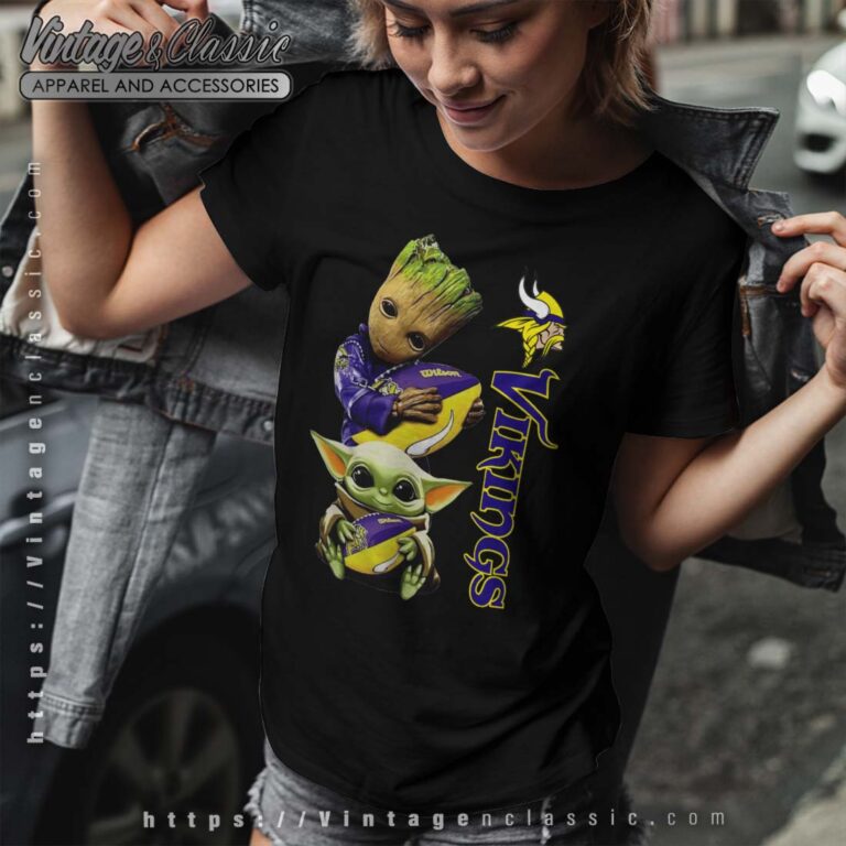 Baby Groot And Yoda Hug Minnesota Vikings Woman T Shirt Baby Groot And Yoda Hug Minnesota Vikings Woman T Shirt