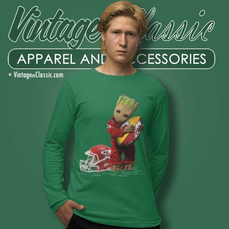 Baby Groot Hugging Kansas City Chiefs Long Sleeve Tee Baby Groot Hugging Kansas City Chiefs Long Sleeve Tee