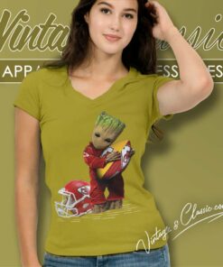 Baby Groot Hugging Kansas City Chiefs V Neck TShirt