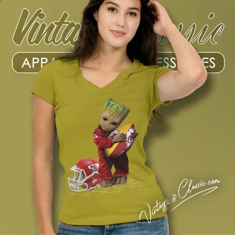 Baby Groot Hugging Kansas City Chiefs V Neck TShirt Baby Groot Hugging Kansas City Chiefs V Neck TShirt