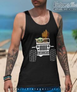 Baby Yoda And Baby Groot Driving Jeep Tank Top Racerback