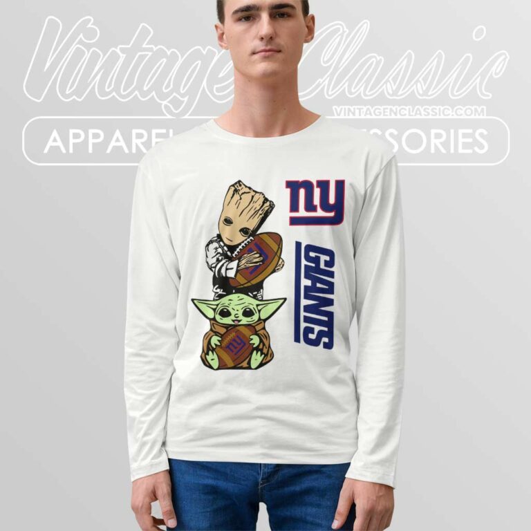 Baby Yoda And Groot Hug New York Giants Long Sleeve Tee Baby Yoda And Groot Hug New York Giants Long Sleeve Tee