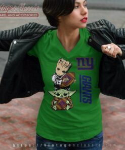 Baby Yoda And Groot Hug New York Giants V Neck TShirt