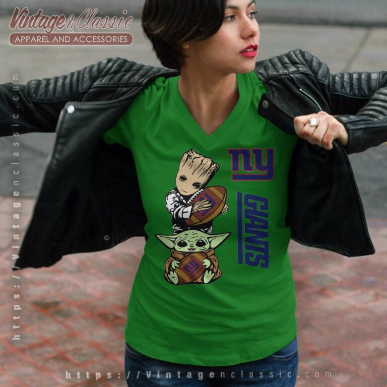 Baby Yoda And Groot Hug New York Giants V Neck TShirt Baby Yoda And Groot Hug New York Giants V Neck TShirt