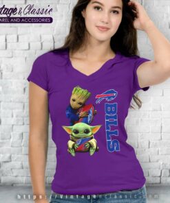 Baby Yoda And Groot Hug Rugby Buffalo Bills V Neck TShirt