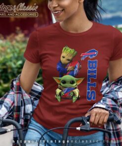 Baby Yoda And Groot Hug Rugby Buffalo Bills Women TShirt
