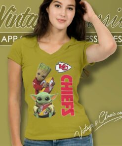 Baby Yoda And Groot Kansas City Chiefs V Neck TShirt