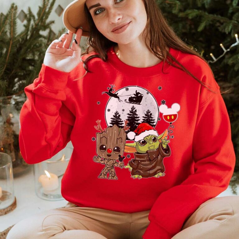 Baby Yoda And Groot Mickey Christmas Red Sweatshirt Baby Aliens Baby Yoda And Groot Mickey Christmas Red Sweatshirt Baby Aliens