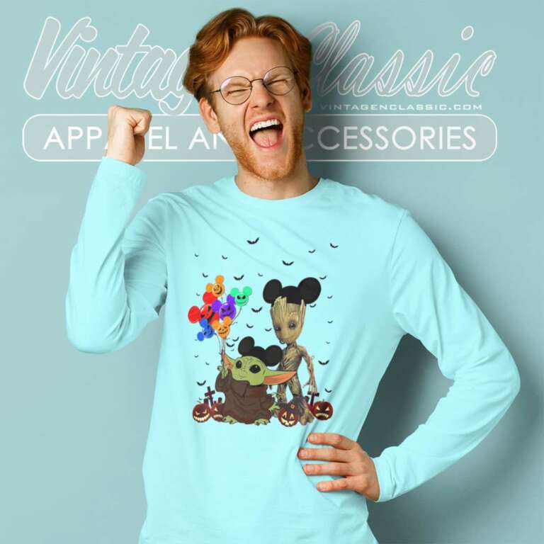 Baby Yoda And Groot Mickey Halloween Long Sleeve Tee Baby Yoda And Groot Mickey Halloween Long Sleeve Tee