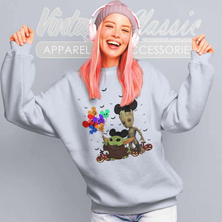 Baby Yoda And Groot Mickey Halloween Sweatshirt Baby Yoda And Groot Mickey Halloween Sweatshirt