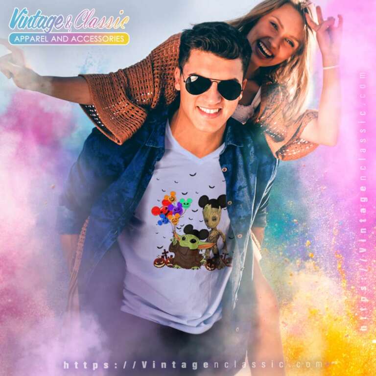 Baby Yoda And Groot Mickey Halloween V Neck TShirt Baby Yoda And Groot Mickey Halloween V Neck TShirt