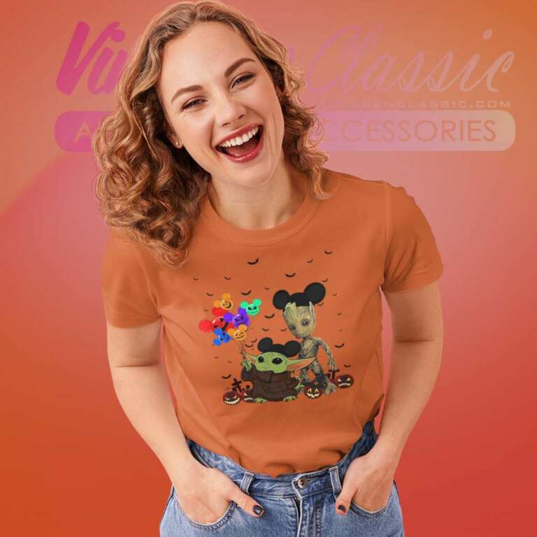 Baby Yoda And Groot Mickey Halloween Women TShirt Baby Yoda And Groot Mickey Halloween Women TShirt