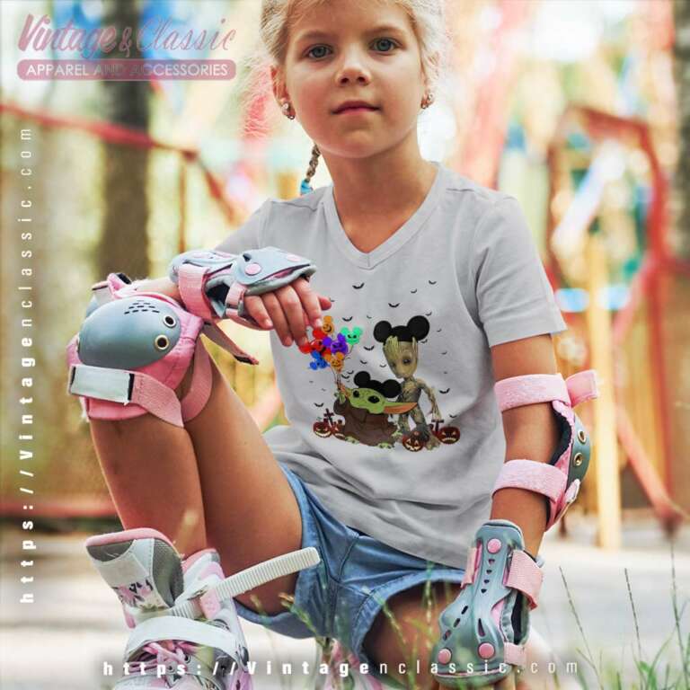 Baby Yoda And Groot Mickey Halloween kids Vneck Baby Yoda And Groot Mickey Halloween kids Vneck
