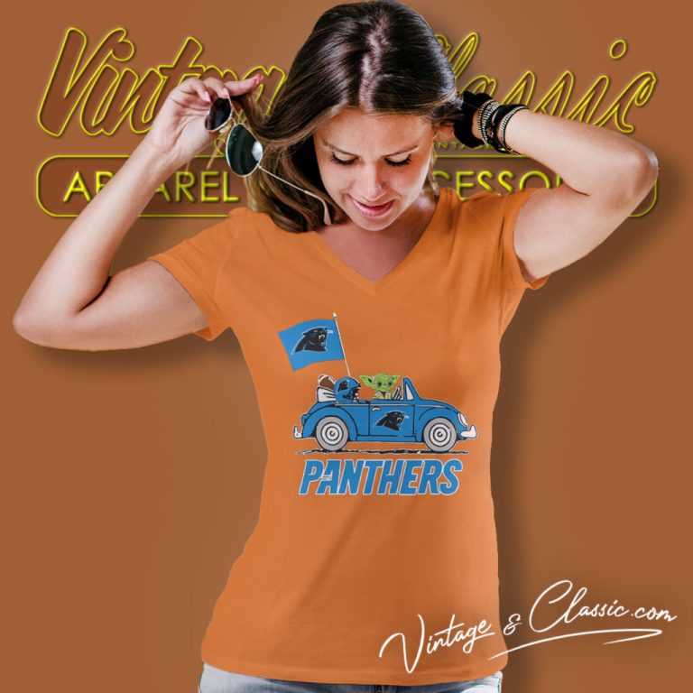 Baby Yoda Driving Car Carolina Panthers V Neck TShirt Baby Yoda Driving Car Carolina Panthers V Neck TShirt