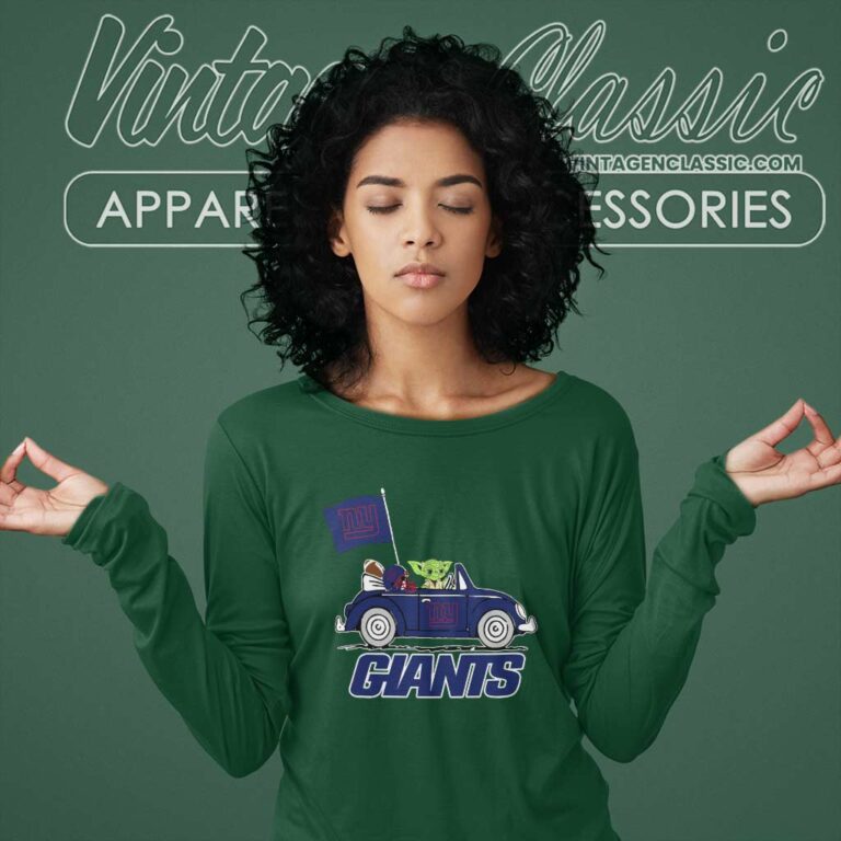 Baby Yoda Driving Car New York Giants Long Sleeve Tee Baby Yoda Driving Car New York Giants Long Sleeve Tee