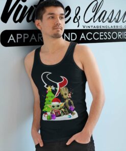 Baby Yoda Hug And Santa Bigfoot Houston Texans Snow Christmas Tree Tank Top Racerback