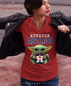 Baby Yoda Hug Houston Astros Logo V Neck TShirt
