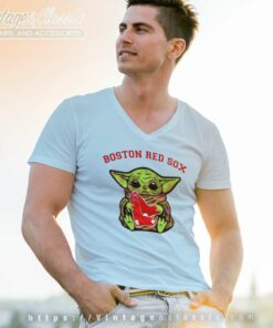 Baby Yoda Hug Logo Boston Red Sox Sport V Neck TShirt