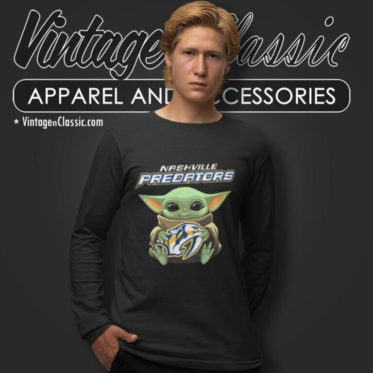 Baby Yoda Hug Nashville Predators Long Sleeve Tee Baby Yoda Hug Nashville Predators Long Sleeve Tee