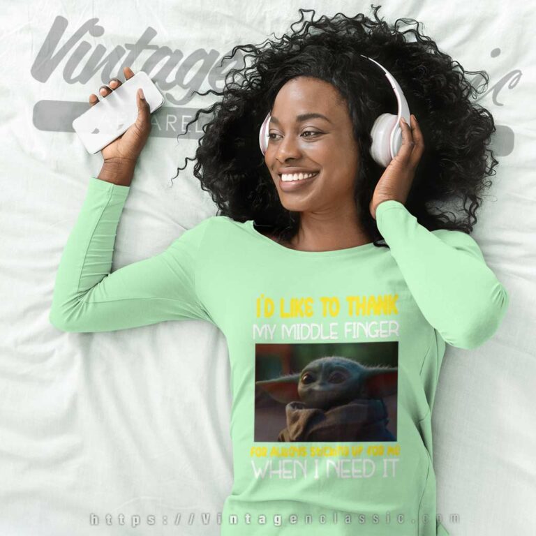 Baby Yoda Id Like To Thank My Middle Finger Long Sleeve Tee Baby Yoda Id Like To Thank My Middle Finger Long Sleeve Tee