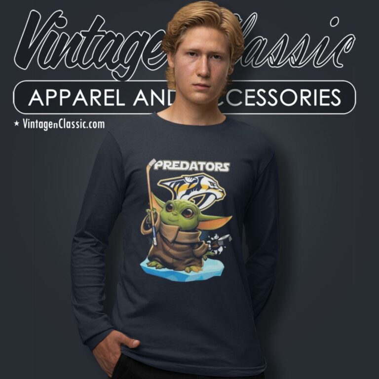 Baby Yoda Nashville Predators Hockey Long Sleeve Tee Baby Yoda Nashville Predators Hockey Long Sleeve Tee