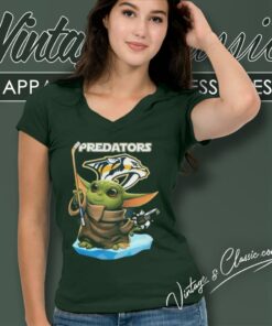 Baby Yoda Nashville Predators Hockey V Neck TShirt