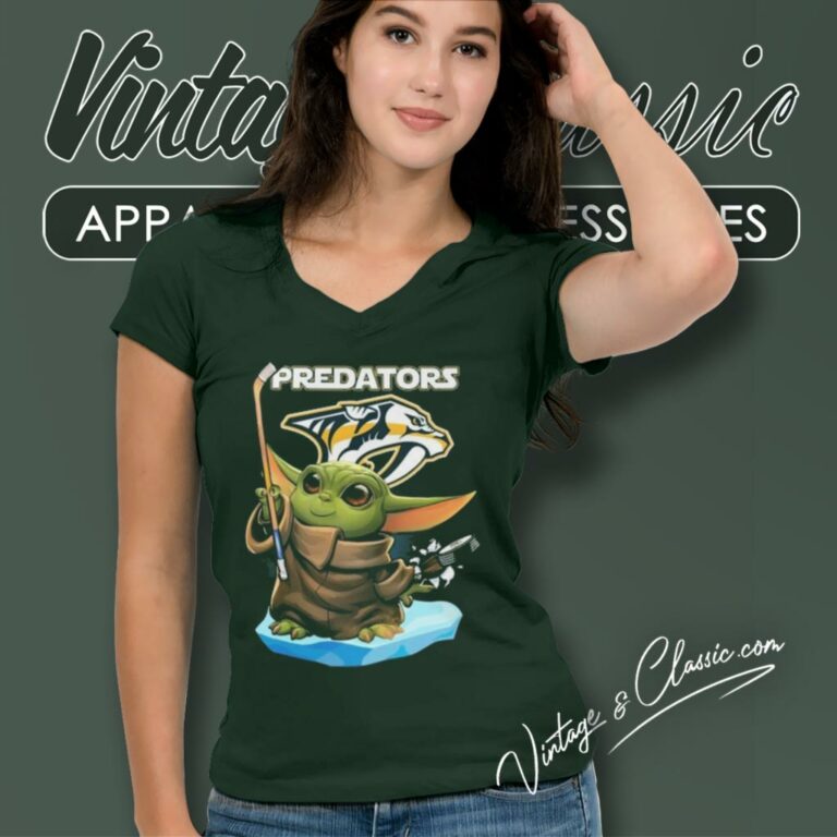 Baby Yoda Nashville Predators Hockey V Neck TShirt Baby Yoda Nashville Predators Hockey V Neck TShirt