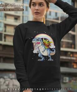 Baby Yoda Riding Dinosaur Trex Rainbow Sweatshirt
