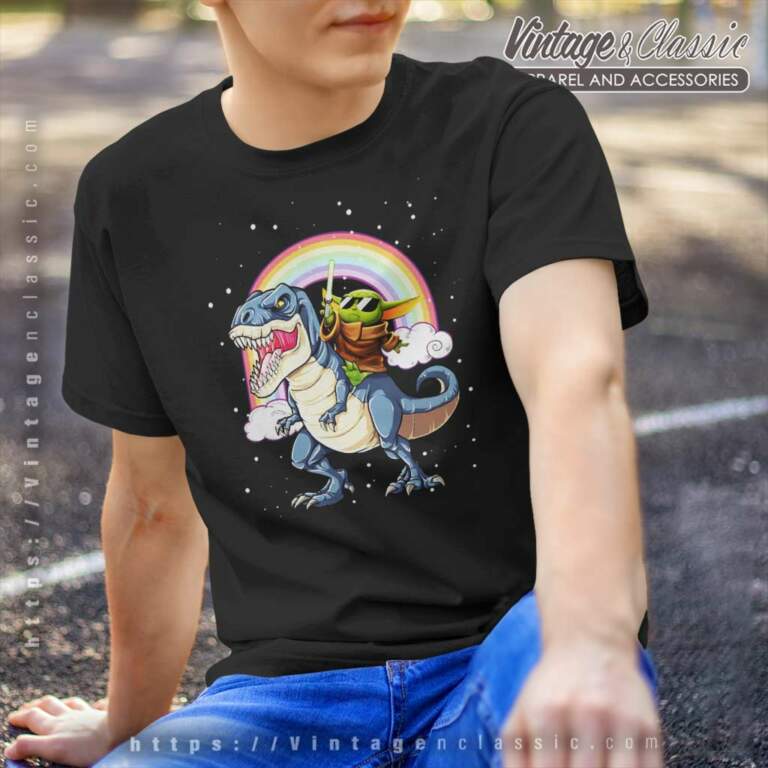 Baby Yoda Riding Dinosaur Trex Rainbow T Shirt Baby Yoda Riding Dinosaur Trex Rainbow T Shirt